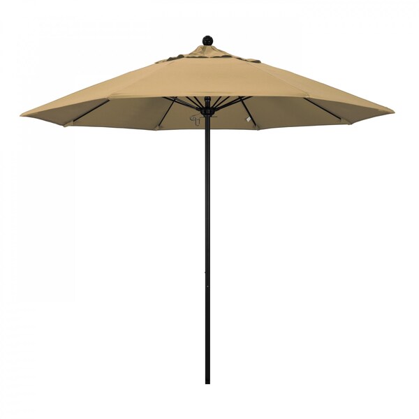 California Umbrella 9' Black Aluminum Market Patio Umbrella, Olefin Champagne 194061335666 - main